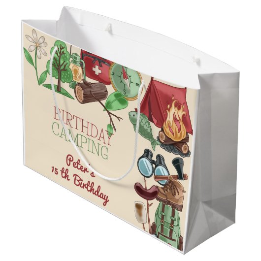 Verjaardagscamping natuur wandelen voor kinderen groot cadeauzakje (Achterkant Gekanteld)