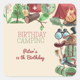 Verjaardagscamping natuur wandelen voor kinderen vierkante sticker