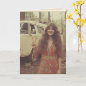VERJAARDAGSCARD 1970'S MEISJE OFF GRID KAART (Gele Bloem)