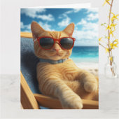 VERJAARDAGSCARD BEACH COOL KAT KAART (Gele Bloem)