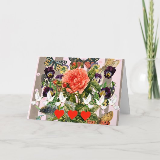 VERJAARDAGSCARD MET HARTEN EN BLOEMEN KAART (Voorkant)