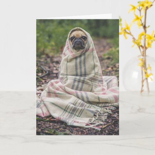 VERJAARDAGSCARD PUG HOND KAART (Gele Bloem)