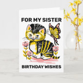VERJAARDAGSCARD ZUSTER MET KAT KAART (Gele Bloem)