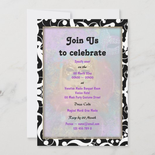 verjaardagscarnaval van het roze goud "masquerade  kaart (Achterkant)