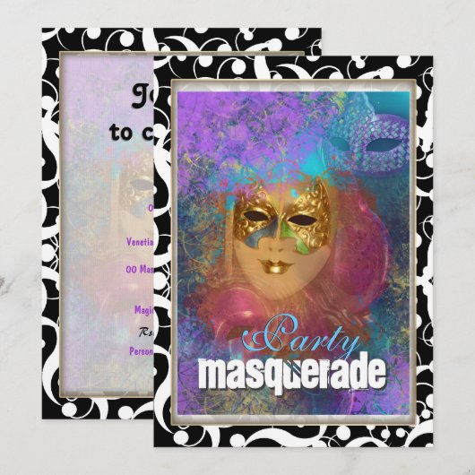 verjaardagscarnaval van het roze goud "masquerade  kaart (Voorkant / Achterkant)