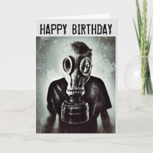VERJAARDAGSCARTS MET GASMASKER KAART
