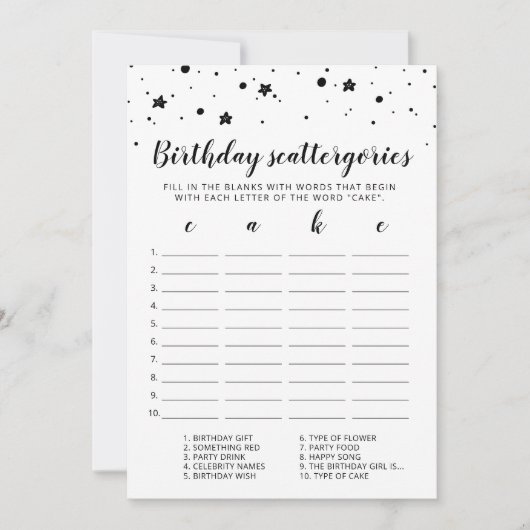 Verjaardagscategorieën bewerkbare game Kaart (Voorkant)