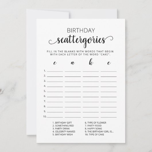 Verjaardagscategorieën bewerkbare game Kaart (Voorkant)