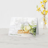 verjaardagschampagne en roos kaart (Gele Bloem)