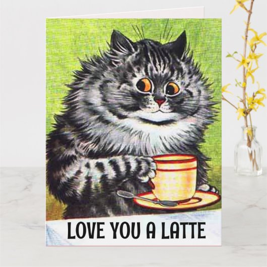 VERJAARDAGSCOFFIE KAT KUNST LIEFDE GROOTTE KAART K (Gele Bloem)