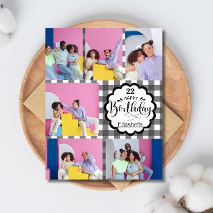 Verjaardagscollage met 7 zwart-witfoto's voor elke kaart