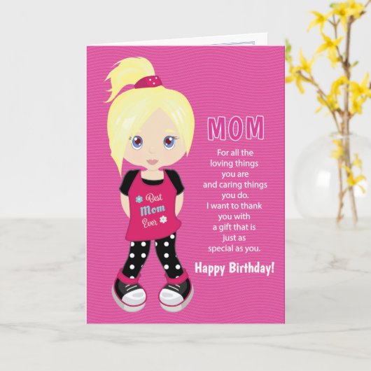 Verjaardagscoupons voor mama - blond meisje kaart (Gele Bloem)