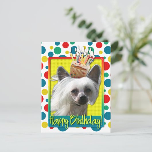Verjaardagscupcake - Chinese Crested - Kahlo Briefkaart (Staand voorkant)