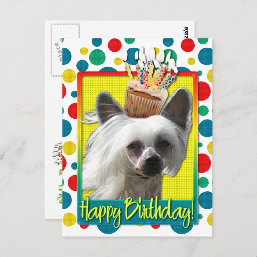 Verjaardagscupcake - Chinese Crested - Kahlo Briefkaart (Voorkant / Achterkant)