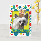 Verjaardagscupcake - Chinese Crested - Kahlo Kaart (Gele Bloem)