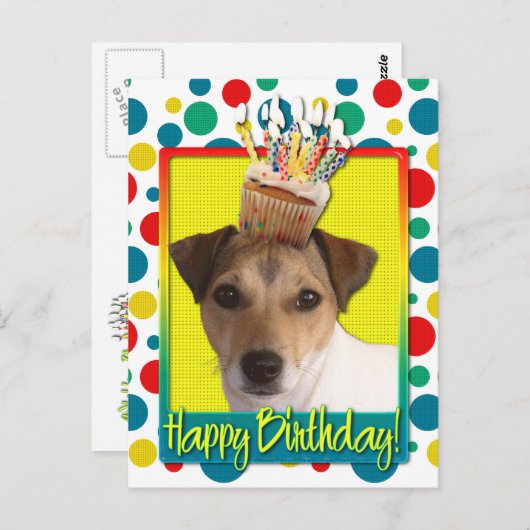 Verjaardagscupcake - Jack Russell Briefkaart (Voorkant / Achterkant)