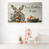 Verjaardagscupcake met fantasie konijn op maat spandoek (Insitu)