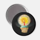 Verjaardagscupcake met gloeiende kaars Button Magneet (Voorkant / Achterkant)