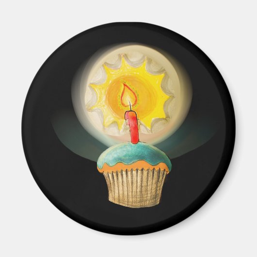 Verjaardagscupcake met gloeiende kaars Button Magneet (Voorkant)