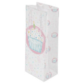 Verjaardagscupcake met kaars wijn cadeautas (Voorkant Gekanteld)