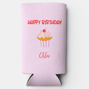 Verjaardagscupcake met naam gepersonaliseerd  seltzer blikjeskoeler