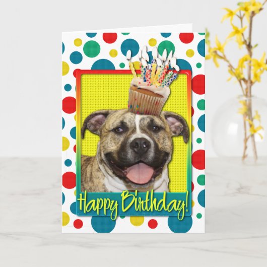 Verjaardagscupcake - Pitbull - Tigger Kaart (Gele Bloem)