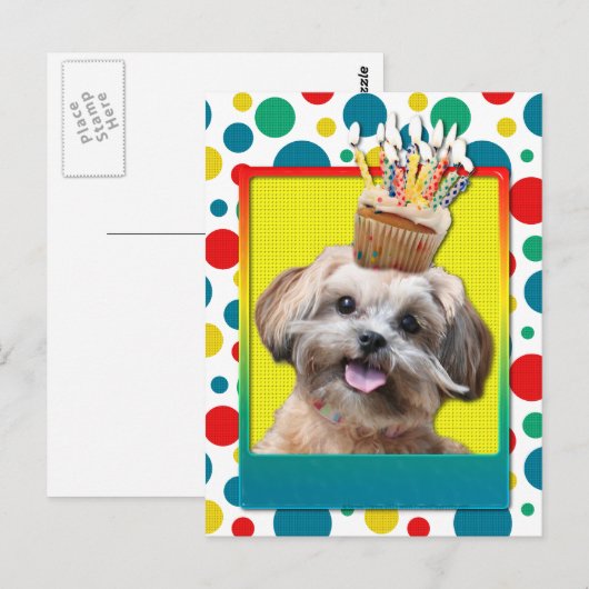 Verjaardagscupcake - ShihPoo - Maggie Briefkaart (Voorkant / Achterkant)