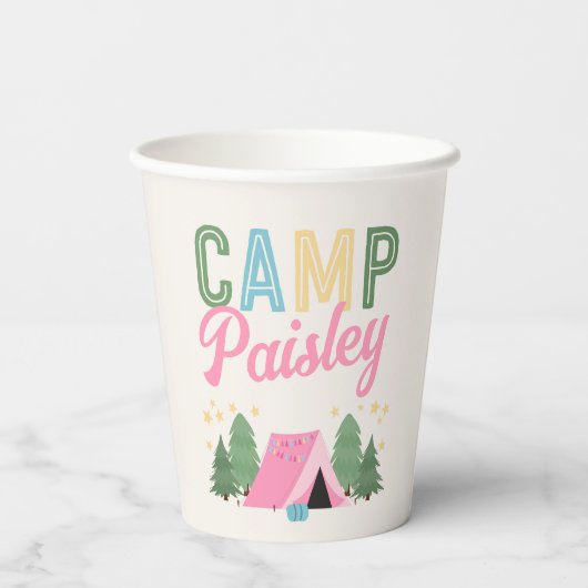 Verjaardagscups voor meisjes op de camping papieren bekers (Achterkant)