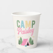 Verjaardagscups voor meisjes op de camping papieren bekers (Voorkant)
