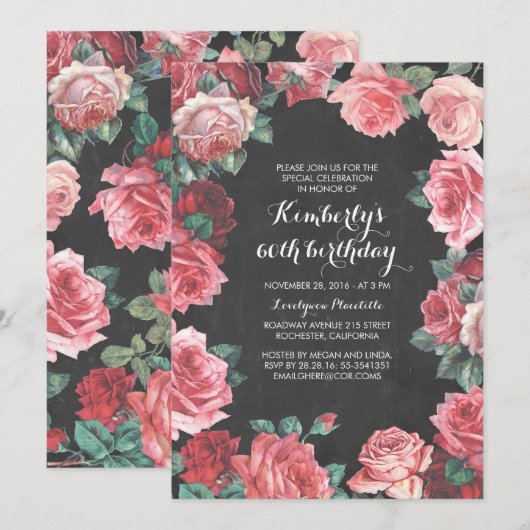  verjaardagsdag floral chalkboard kaart (Voorkant / Achterkant)