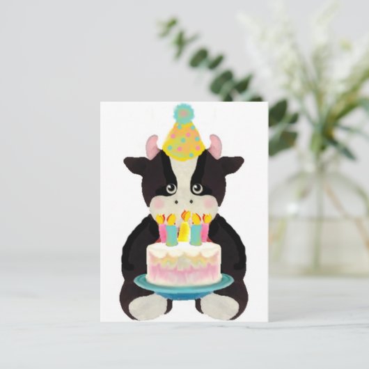 verjaardagsdag koe briefkaart (Staand voorkant)