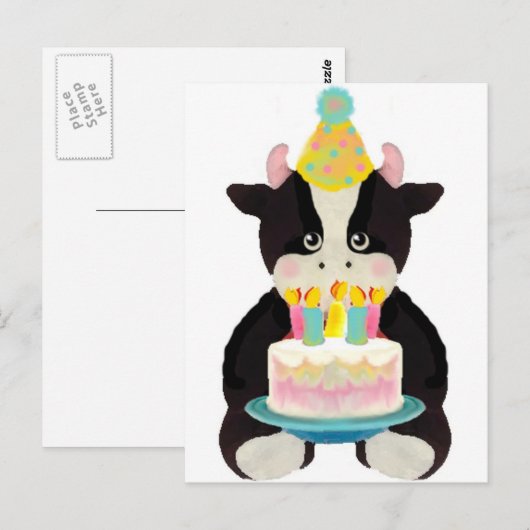 verjaardagsdag koe briefkaart (Voorkant / Achterkant)