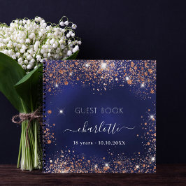 verjaardagsdagsblauw roos goudglitter-script gastb notitieboek