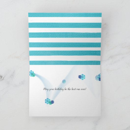 verjaardagsdagsdagsdagsdags op aqua stripe kaart (Binnen)