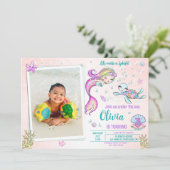 verjaardagsdagsuitnodiging voor zeemeerminnen en s kaart (Staand voorkant)