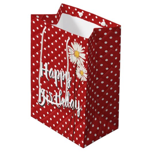 Verjaardagsdaisy op Stippen Midden Geschenkentas Medium Cadeauzakje (Voorkant Gekanteld)