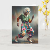 Verjaardagsdansende hippe oude dame kaart (Gele Bloem)