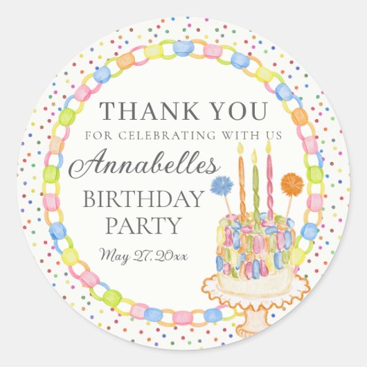 Verjaardagsdessert met Confetti Ronde Sticker (Voorkant)