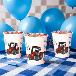 Verjaardagsdierenkwekerij met rode tractor papieren bekers