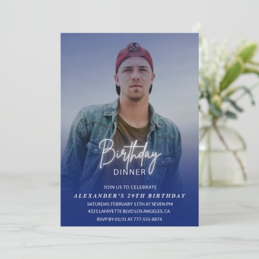 Verjaardagsdiner 29e verjaardagsuitnodiging Foto M Kaart (Staand voorkant)