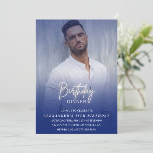 Verjaardagsdiner 58e verjaardagsuitnodiging Foto M Kaart (Staand voorkant)