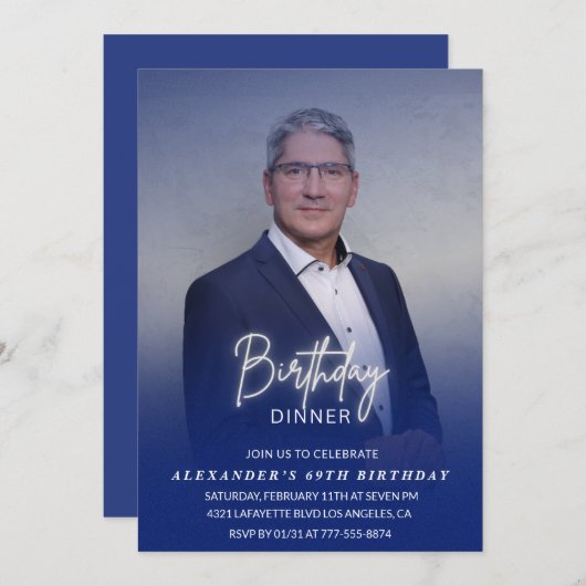 Verjaardagsdiner 69e verjaardagsuitnodiging Foto M Kaart (Voorkant / Achterkant)