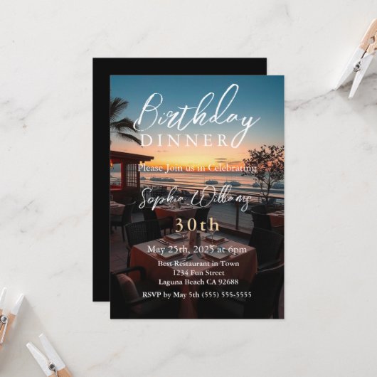 verjaardagsdiner kaart (Voorkant / Achterkant in situ)