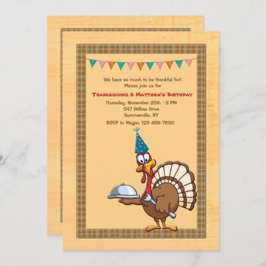 Verjaardagsdiner kalkoen uitnodiging met Thanksgiv (Voorkant / Achterkant)
