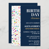 Verjaardagsdiner Navy Blue Confetti 42ste verjaard Kaart (Voorkant / Achterkant)