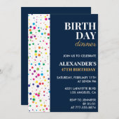 Verjaardagsdiner Navy Blue Confetti 47e verjaardag Kaart (Voorkant / Achterkant)