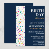 Verjaardagsdiner Navy Blue Confetti 76ste verjaard Kaart (Voorkant / Achterkant)