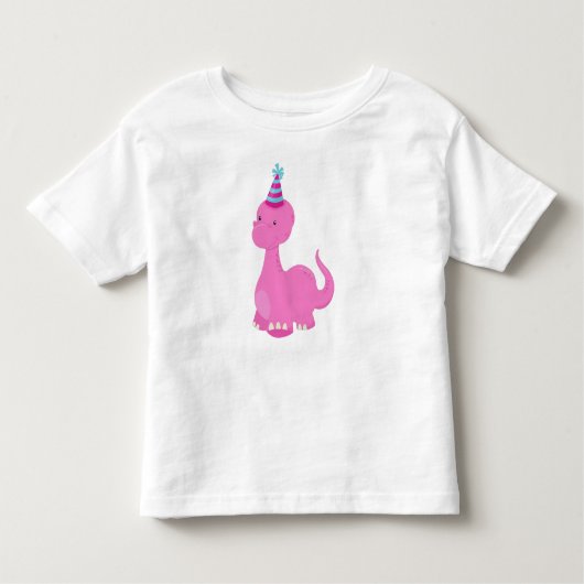 Verjaardagsdinosaurus, Feestdinosaurus, Roze Dinos Kinder Shirts (Voorkant)