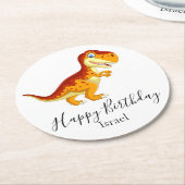 verjaardagsdinosaurus ronde kartonnen onderzetter (Gebogen)