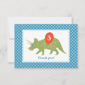 Verjaardagsdinosaurus Triceratops op maat blauw Bedankkaart (Voorkant)